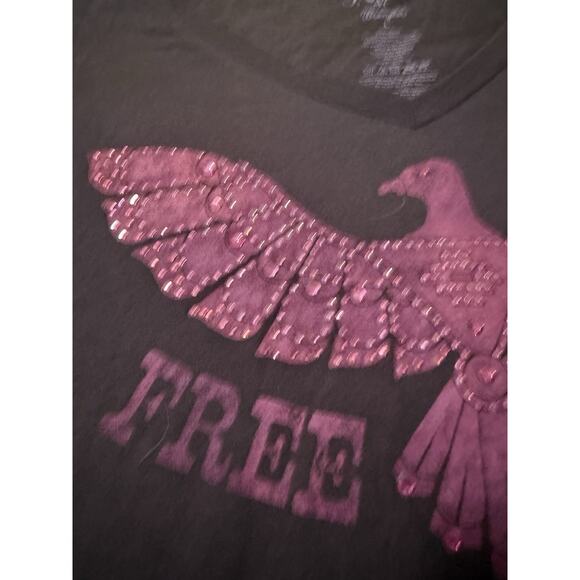Women’s Wranglers Tee Brown Pink Fascia Embellished Bling free spirit Size Large - Picture 3 of 7